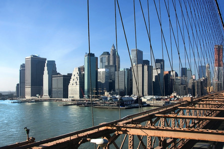 South of Manhattan from the Brooklyn Bridgeのeditorial素材