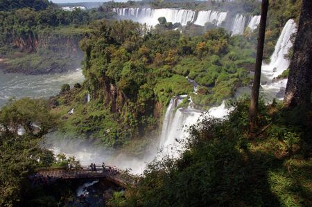 Iguazu river falls inserted between the province of Misiones (Argentina) and the Brazilian state of ParanÃ¡の写真素材