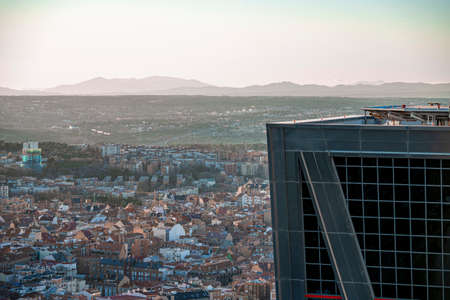Buildings of the city of Madrid seen from the heights, admiring the skyscrapers and the financial zoneの写真素材