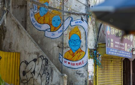 Kathmandu, Nepal: November 02,2017:a donut smoke in public paint in the streets of Kathanduのeditorial素材