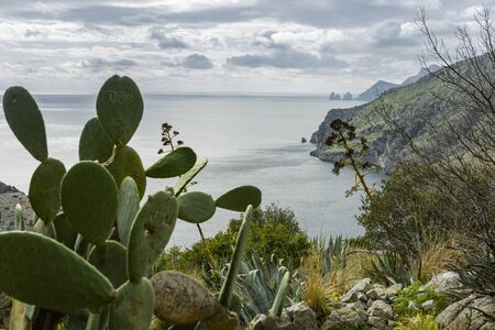 long distance view from the mainland Italy to Capri islandの写真素材