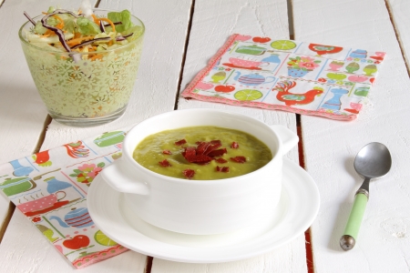 Vegetable soup with hamの写真素材