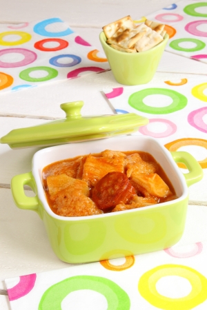 Casserole with tripe, chorizo and sauceの写真素材