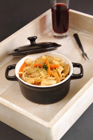 Casserole with noodles, chicken and vegetablesの写真素材