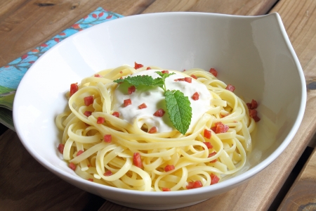 Noodles carbonaraの写真素材