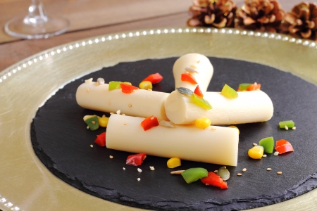 Hearts of palm salad on a Christmas tableの写真素材