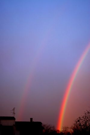 Two rainbows just after the rainの写真素材
