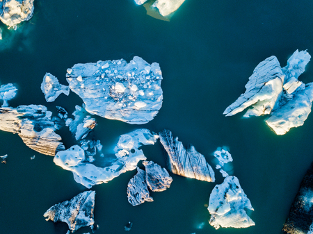Iceland Iceberg at Jokulsarlon in Southern Iceland Drone Shot Arial Viewsの写真素材