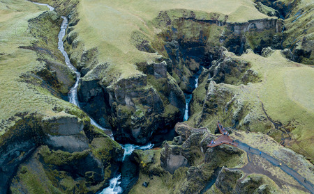 Fjadrargljufur Canyon, Iceland, South Iceland, Green stunning view one of the most beautiful canyon in Icelandの写真素材