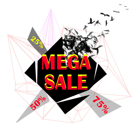 Exploding diamond with text Mega Sale. Up to 25,50,75 off. Vector illustration - Vectorのイラスト素材