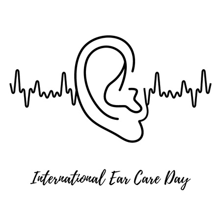 International Ear Care Day. Background with human ear. Medical poster design. Vector illustration. Vectorのイラスト素材