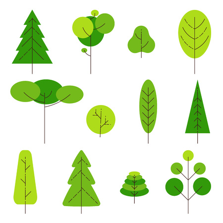 Set of different cartoon trees on a white background. Nature and ecology sign. Element for logo. Vector illustration. Vector illustrationのイラスト素材