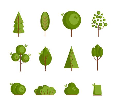 Set of different cartoon trees on a white background. Element for ecology or nature . Vector illustrationのイラスト素材