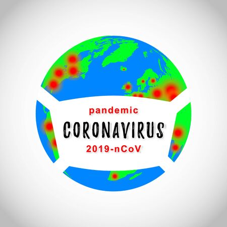 2019-aCoV. Map of coronavirus pandemic. Planet Earth in a medical mask. Coronavirus disease 2019 situation update worldwide coronavirus spread. Vector illustration.のイラスト素材