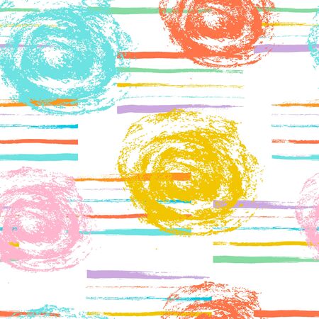 Hand drawn abstract background with paint spots and lines. Color seamless vector patternのイラスト素材