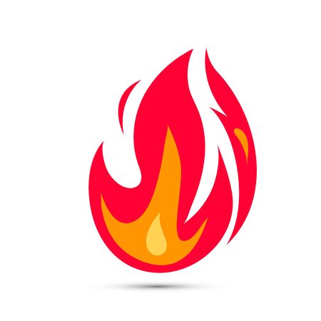 Vector flame icon. Simple illustration of fire in flat style. Danger sign, warning, attention. Vector on white background.のイラスト素材