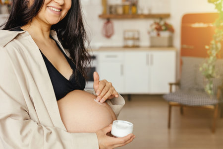 Pregnant girl takes care of her skin