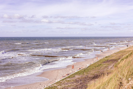 Blue ocean waves on a sandy beach. beautiful sea. backgroundの写真素材