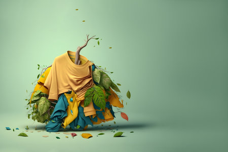 Abstract illustration of overproduction and overabundance of things. Saturated colors. green background. With Generative AI technology.の素材