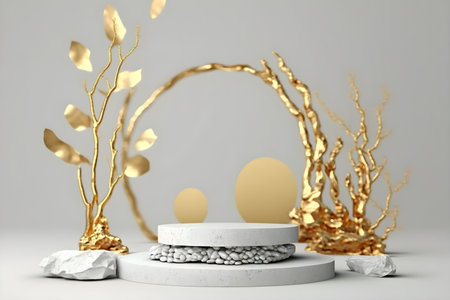 3D podium background with natural light and shadow in gray color. With Generative AI technology.の素材