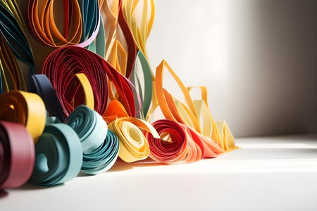 Quilling, paper craft, abstract background, iridescent color. Beige background. With Generative AI Technology Bannerの素材
