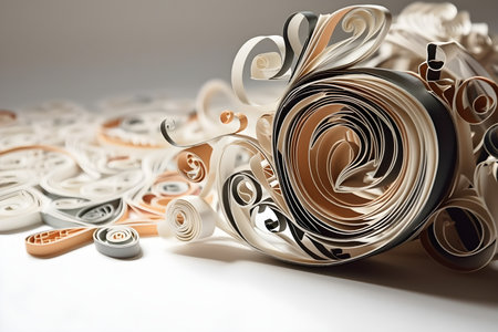 Quilling, paper craft, abstract background, beige. white background. With Generative AI Technology Bannerの素材