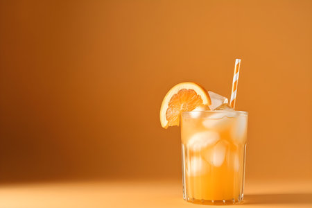 Illustration of lemonade on a orange background. Summer refreshing drink. With Generative AI technology.の素材