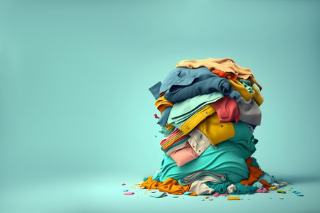 Abstract illustration of overproduction and overabundance of things. Saturated colors. blue background. With Generative AI technology.の素材