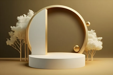 3D podium background with natural light and shadow in beige color. With Generative AI technology.の素材