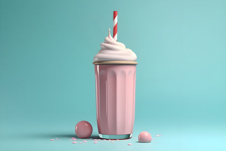 Milkshake 3D cartoon style, sparkling shapes, fun colors, cute, blue background. With Generative AI technologyの素材
