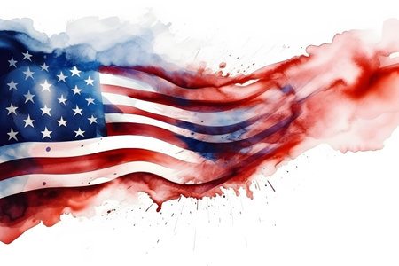 USA flag on a white background for Independence Day in the USA in a watercolor style. With Generative AI technology.の素材