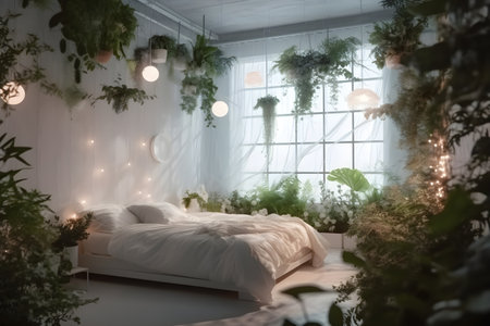 Landscaping of living quarters, proximity to nature indoors. With Generative AI technology.の素材
