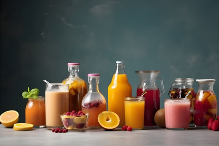 Soft drink based on soda, different colors. With Generative AI technology.の素材