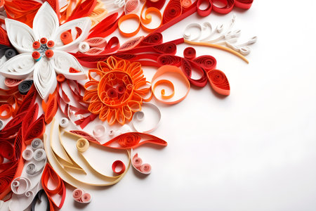 Quilling, paper craft, abstract background, red. white background. With Generative AI Technology Bannerの素材