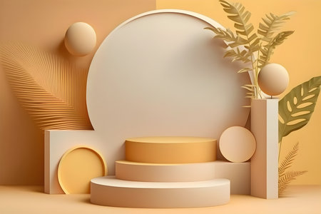 3D podium background with natural light and shadow in coral color. With Generative AI technology.の素材