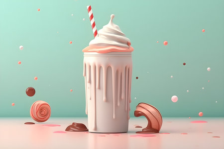 Milkshake 3D cartoon style, sparkling shapes, fun colors, cute, blue background. With Generative AI technologyの素材