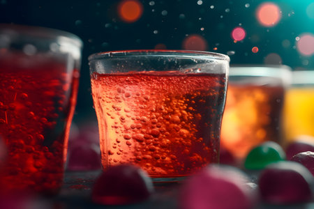 Soft drink based on soda, different colors. With Generative AI technology.の素材