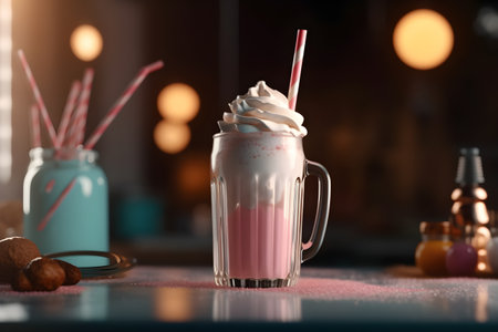 Milkshake, multi-colored, bright on a pink background. With Generative AI technology.の素材