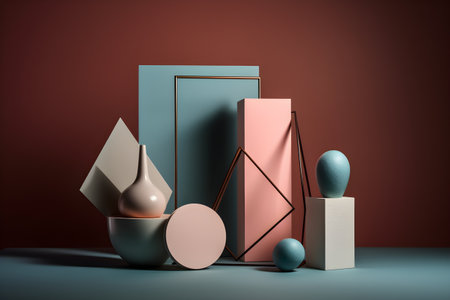 Geometric elements, shapes, for design, empty space on a green background. With Generative AI technology.の素材