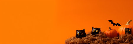 Halloween card, holiday attributes, pumpkins, candles and spiders. With Generative AI technology.の素材