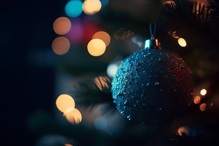 Christmas balls on a blue background. New Year. With Generative AI technology.の素材