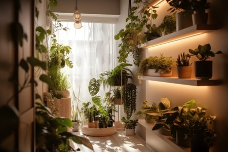 Landscaping of living quarters, proximity to nature indoors. With Generative AI technology.の素材