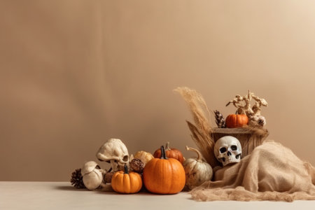 Empty background for halloween with place for text, trick-or-treat , candy. Halloween card. With Generative AI technology.の素材