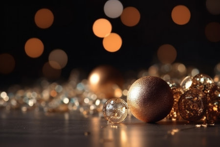 Background of golden sequins and highlights, sparkling, for the holiday, christmas. With Generative AI technology.の素材