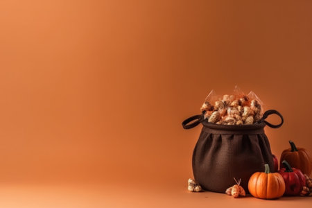 Empty background for halloween with place for text, trick-or-treat , candy. Halloween card. With Generative AI technology.の素材