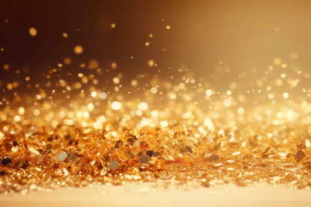 Background of golden sequins and highlights, sparkling, for the holiday, christmas. With Generative AI technology.の素材
