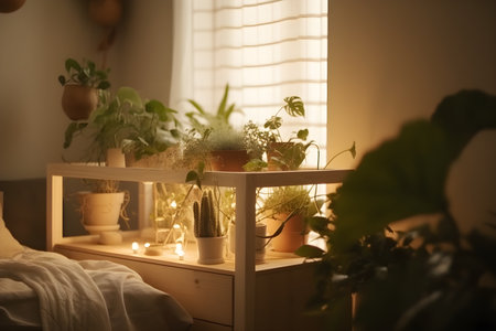 Landscaping of living quarters, proximity to nature indoors. With Generative AI technology.の素材