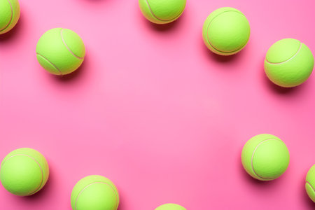 Background of tennis balls in pink-green palette. With Generative AI technology.の素材