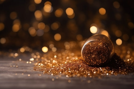 Background of golden sequins and highlights, sparkling, for the holiday, christmas. With Generative AI technology.の素材