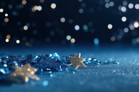 Background of blue sequins and glare, sparkling, for the holiday, christmas. With Generative AI technology.の素材